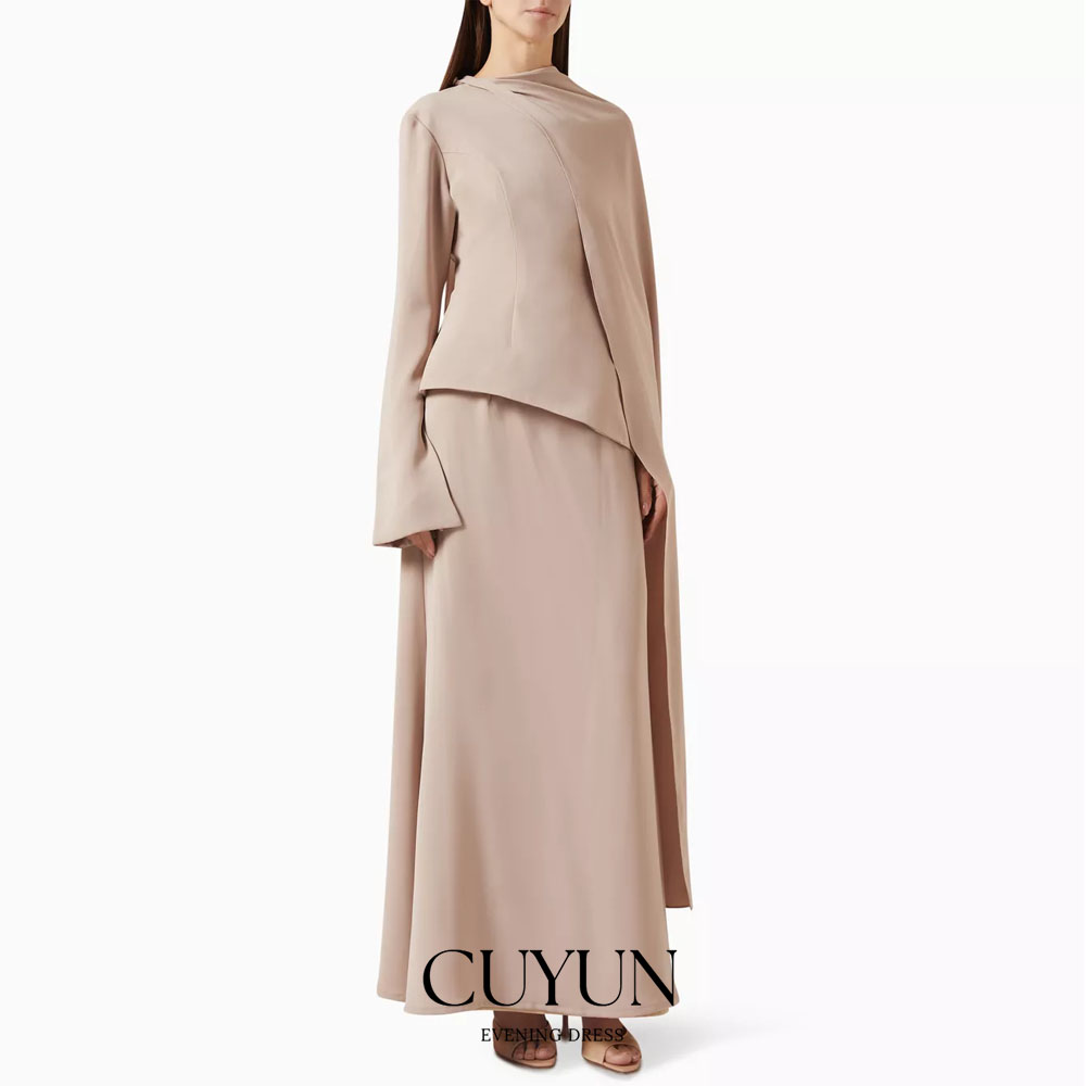 Women'S Formal Wear For Wedding Guest - CUYUN Customized Khaki Modest Ankle-Length Prom