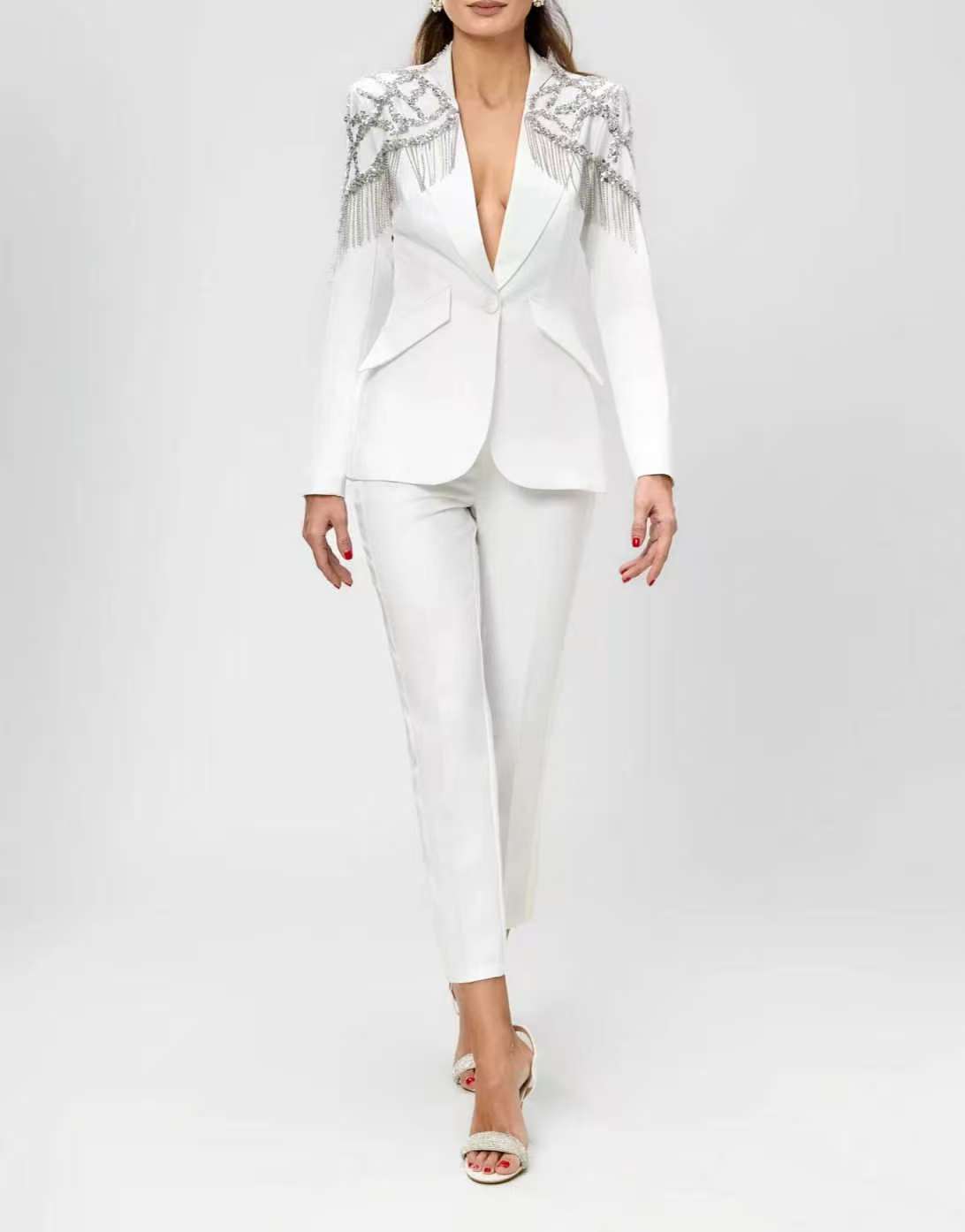 Women'S Formal Wear For Wedding Guest - Crystals Beading Women Suit Set 2