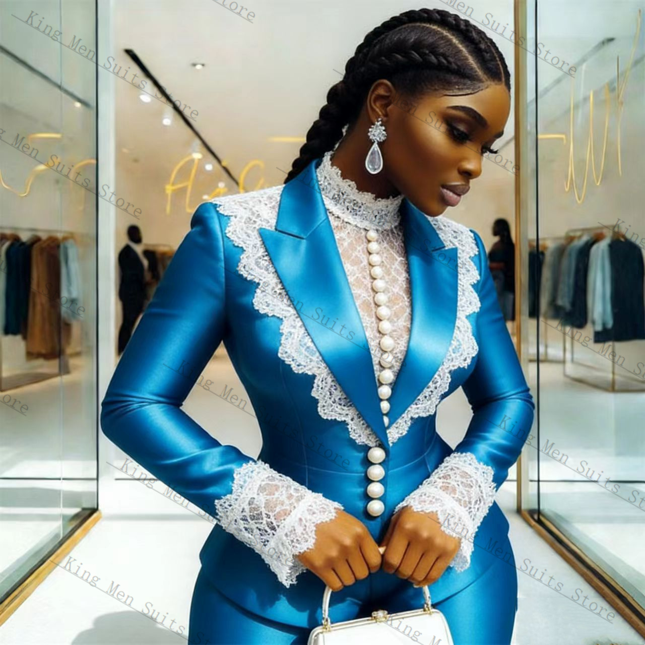 Blue Satin Lace Women Suit Set - огляд і ціна Women Formal Wear Coat