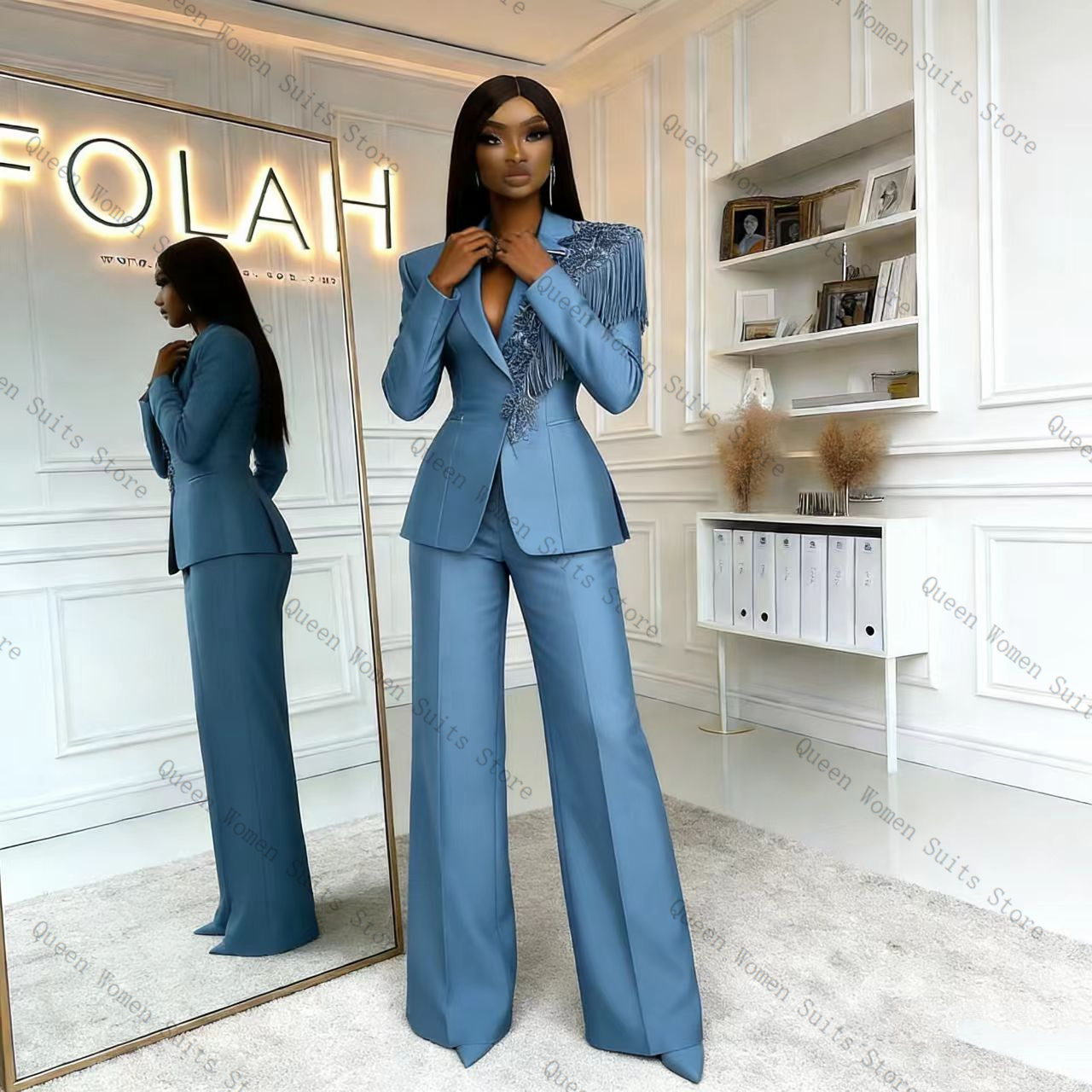 Tassel Blue Women Suit Pants S - огляд і ціна Women Formal Wear Coat