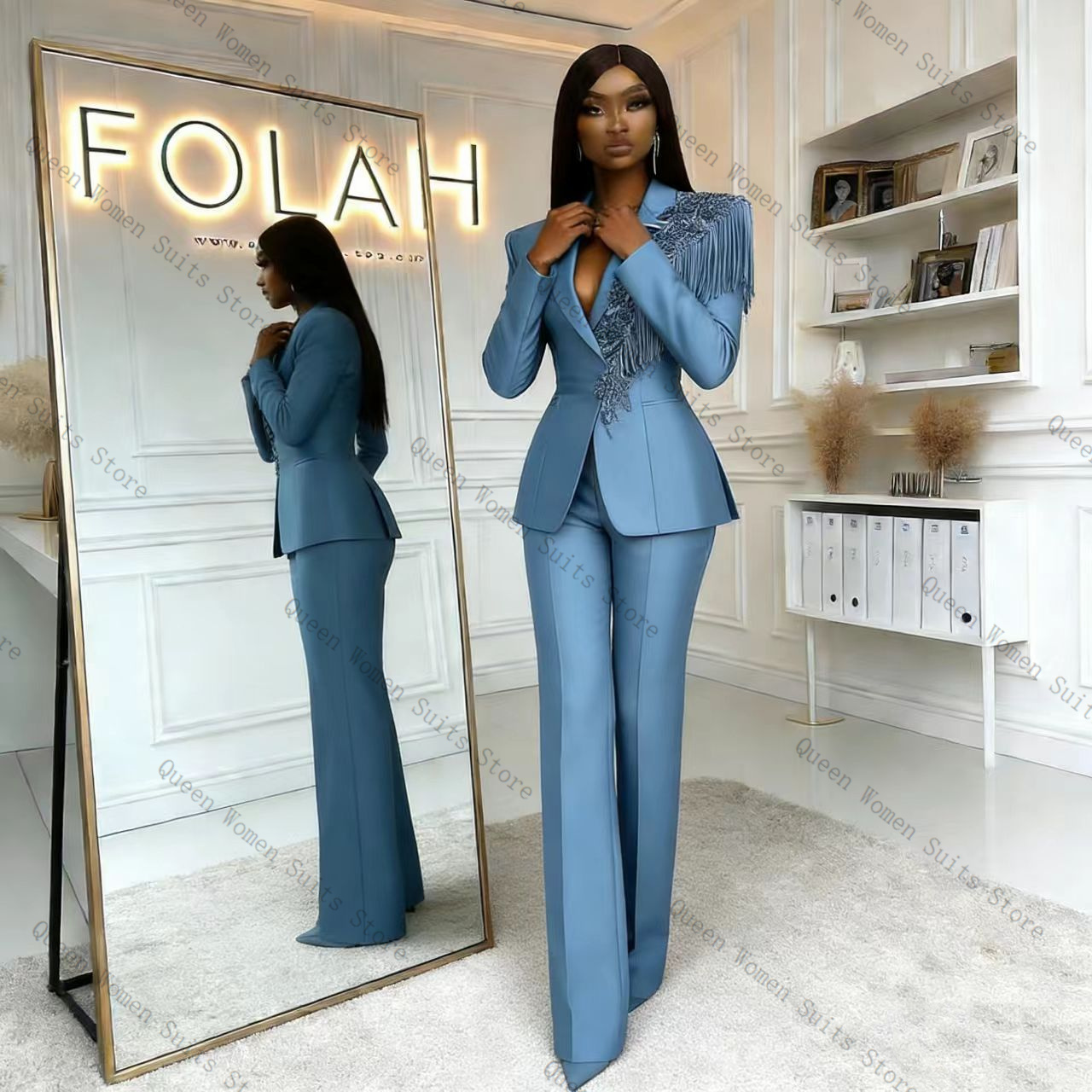 Tassel Blue Women Suit Pants S - огляд і ціна Women Formal Wear Coat
