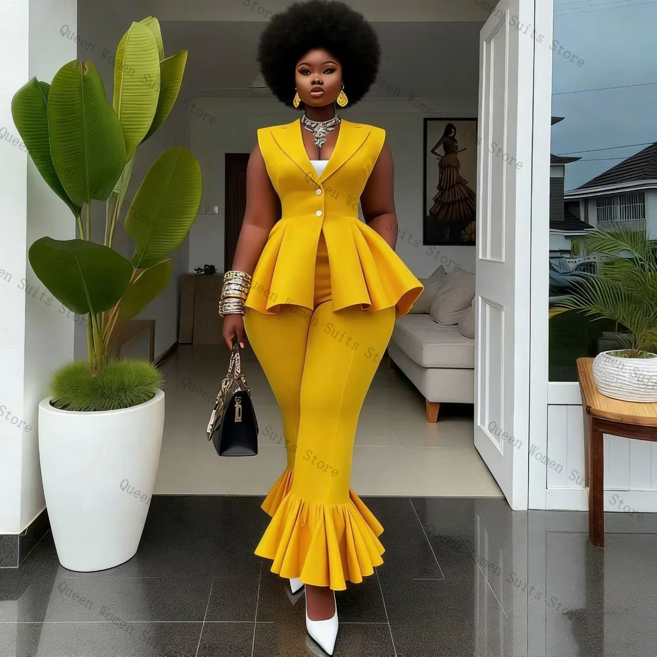 Yellow Women Suit Pants Set 2  - огляд і ціна Women Formal Wear Coat