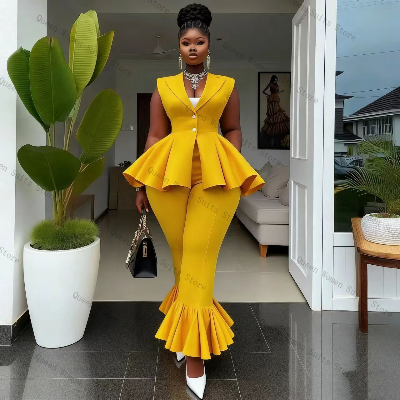 Yellow Women Suit Pants Set 2  - огляд і ціна Women Formal Wear Coat