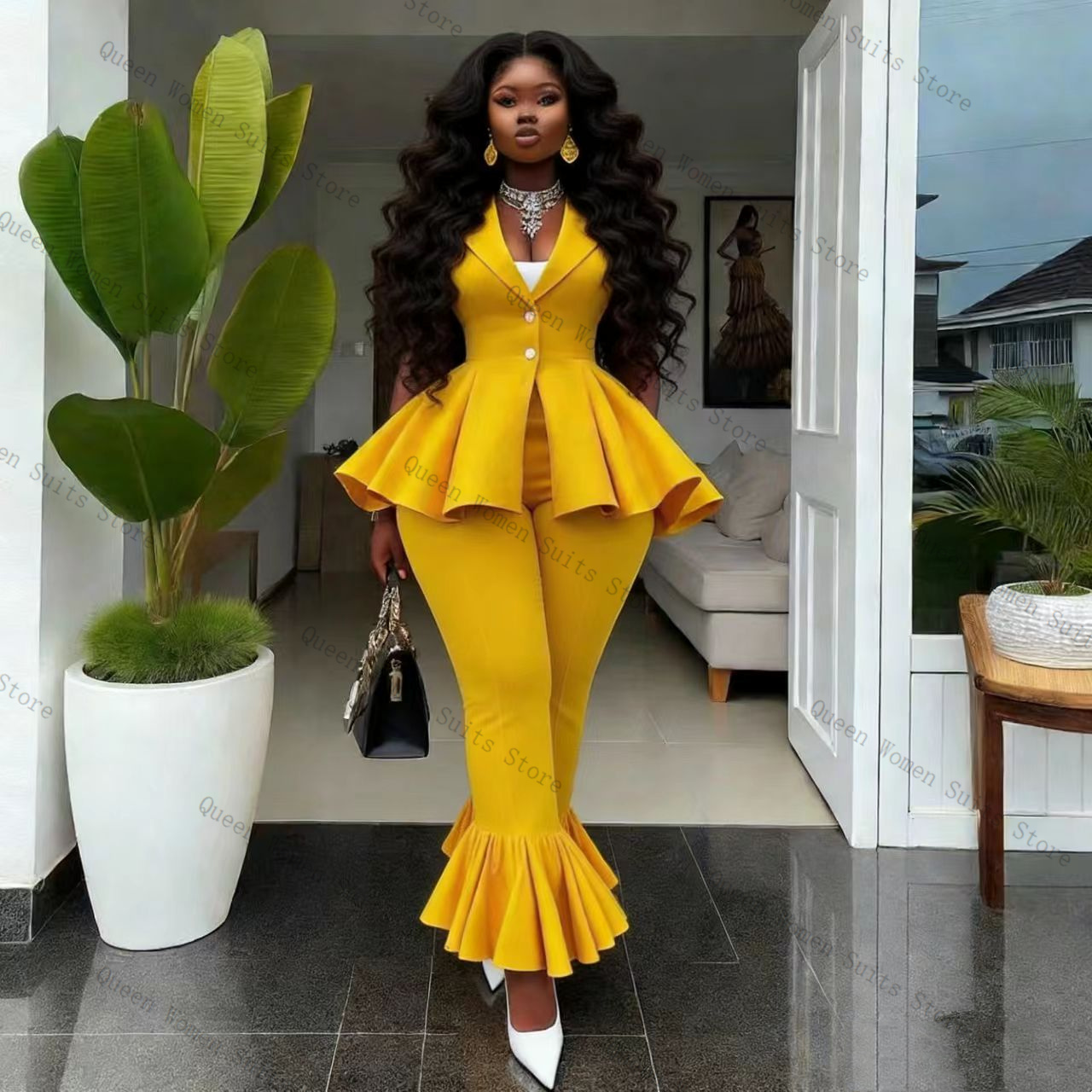 Yellow Women Suit Pants Set 2  - огляд і ціна Women Formal Wear Coat