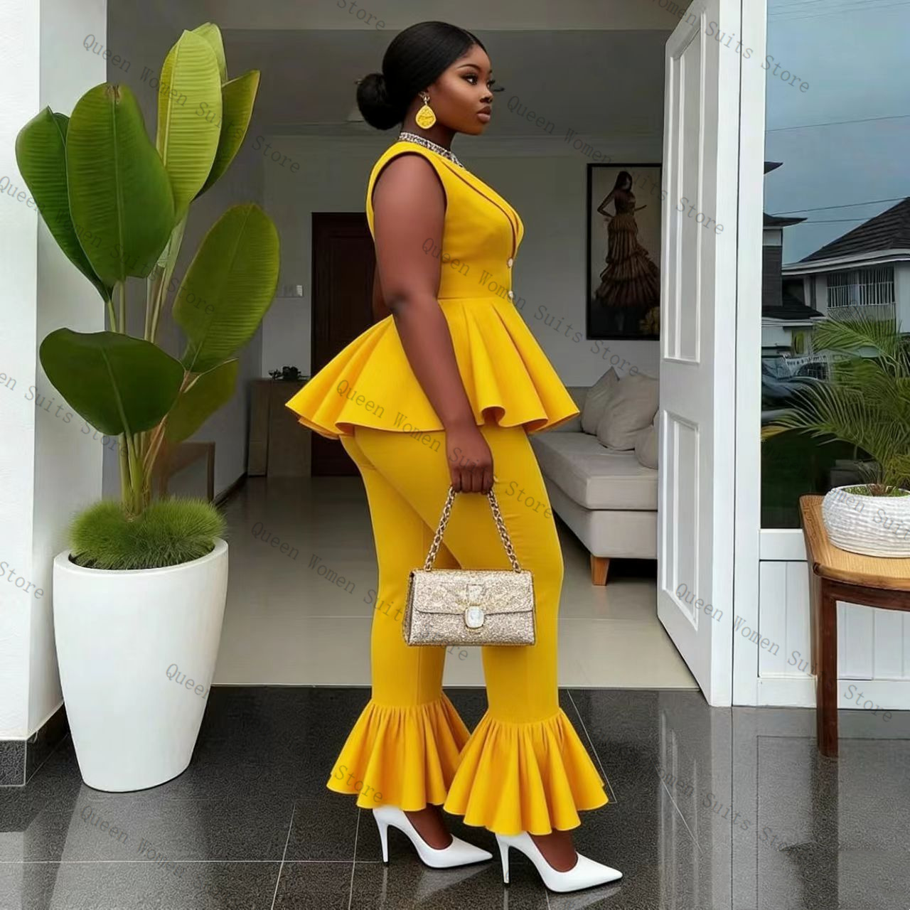 Yellow Women Suit Pants Set 2  - огляд і ціна Women Formal Wear Coat