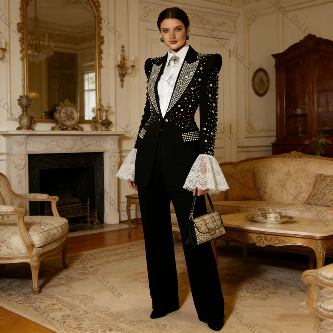 Crystals Black Women Suit Set  - огляд і ціна Women Formal Wear Coat