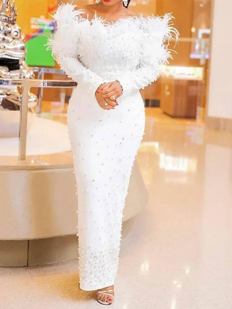 Feather White Dress Party Wome - огляд і ціна Formal Wear Gowns For Women