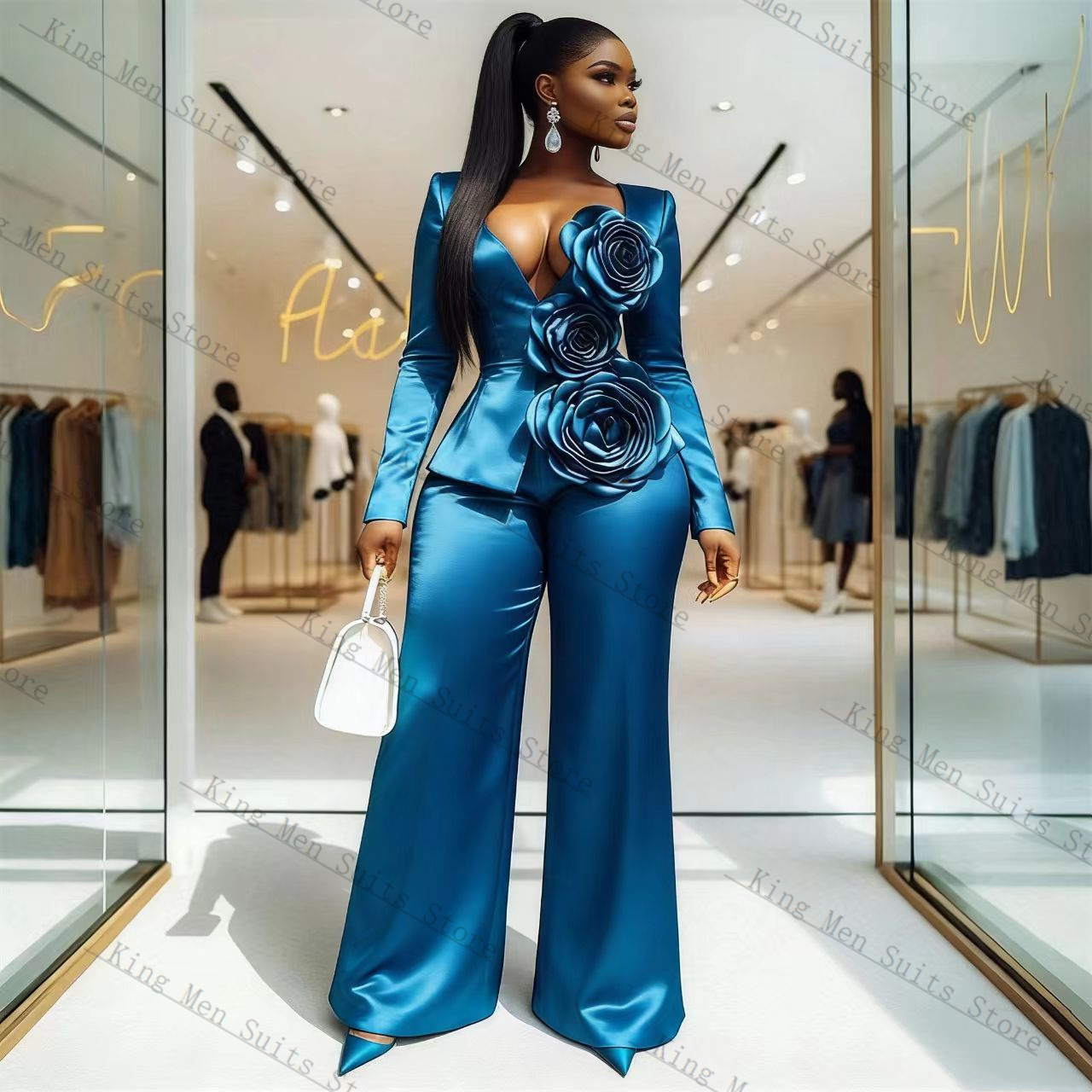 Blue Satin Women Suit Set 2 Pc - огляд і ціна Women'S Formal Wear For Wedding Guest
