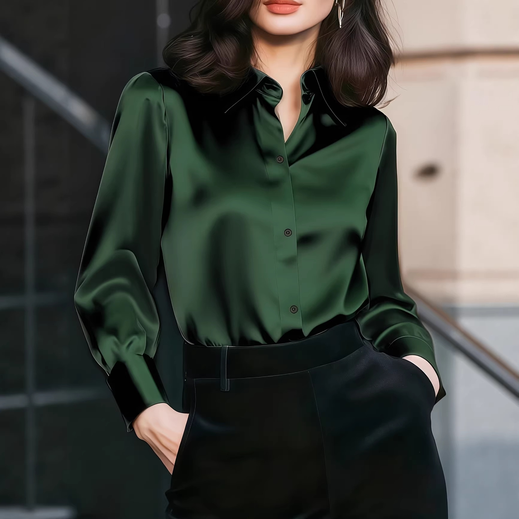 Women Satin Lapel Collar Blous - огляд і ціна Women Formal Wear Office
